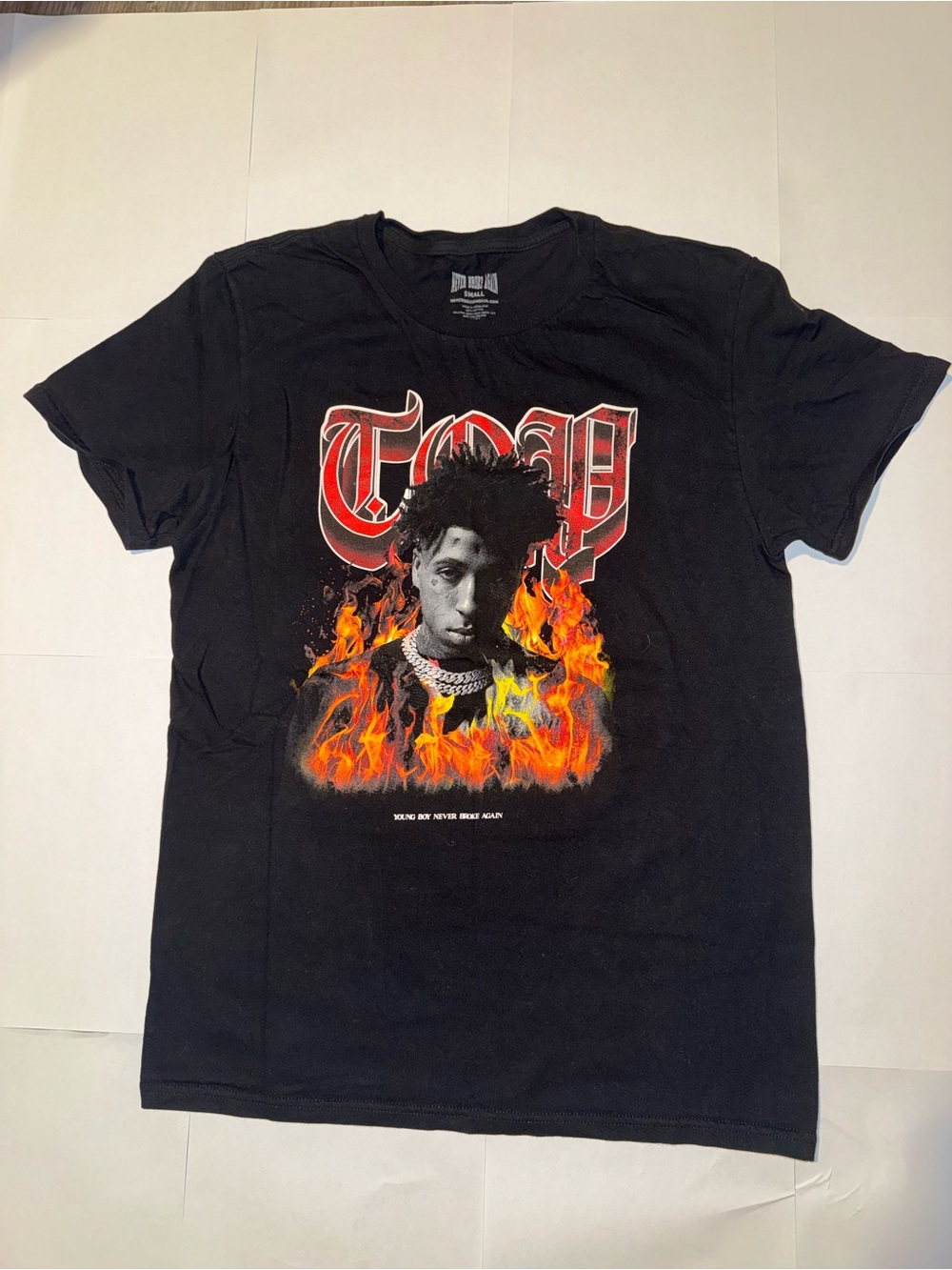 Black Flame Graphic Short Sleeve Tee featuring Portrait Print